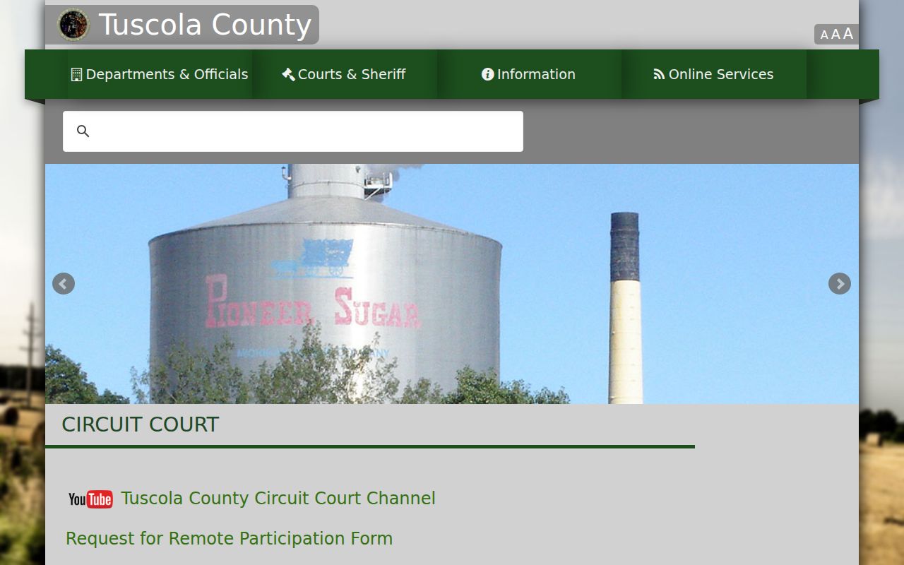 Tuscola County Circuit Court page covering felony case routing and Tuscola County arrest warrants