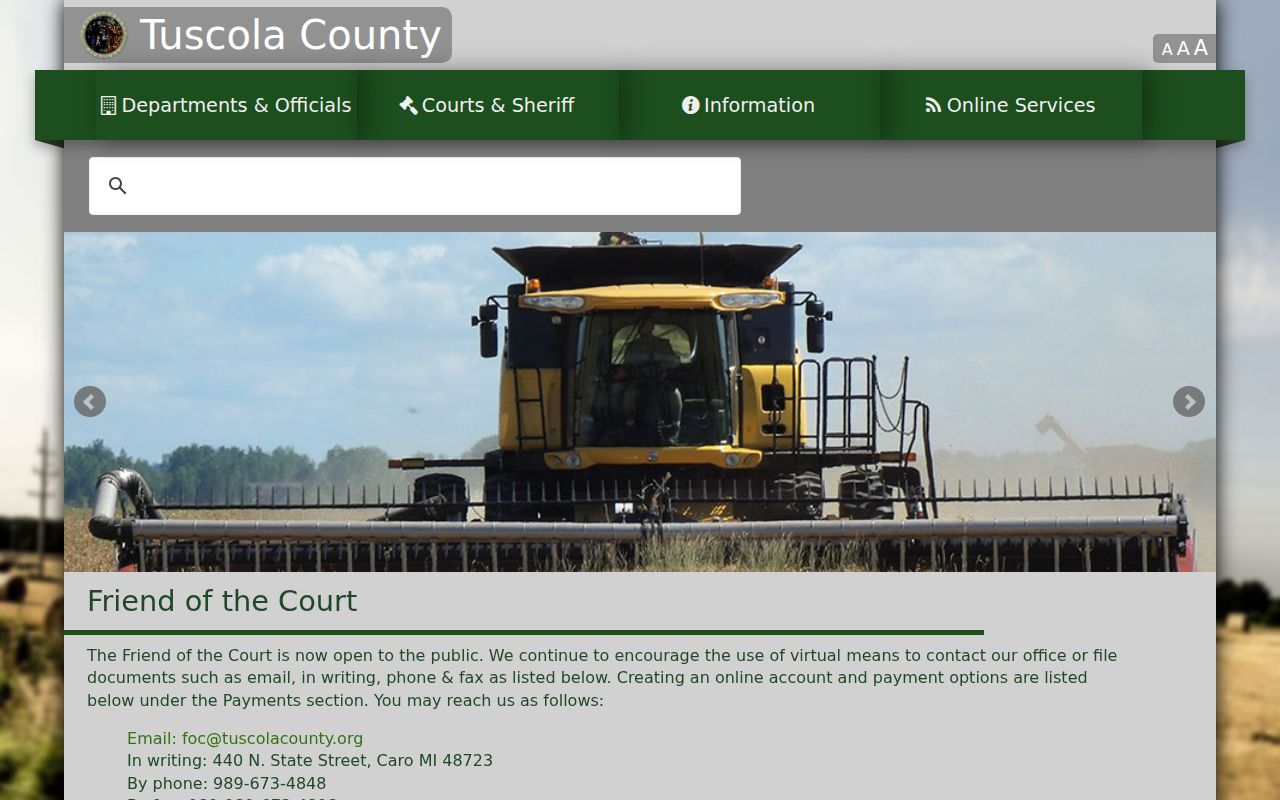 Tuscola County Friend of the Court contact page covering family bench warrant questions