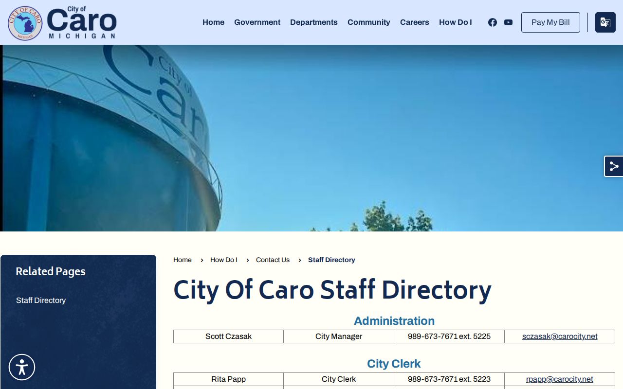 Caro City Hall and clerk contact page for Tuscola County warrant record routing