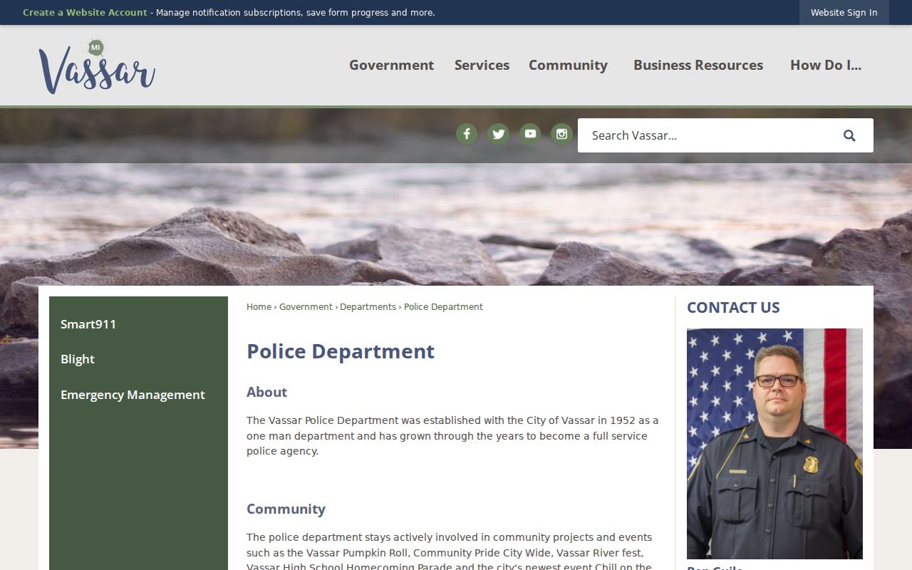 Vassar Police Department page for Tuscola County city warrant questions