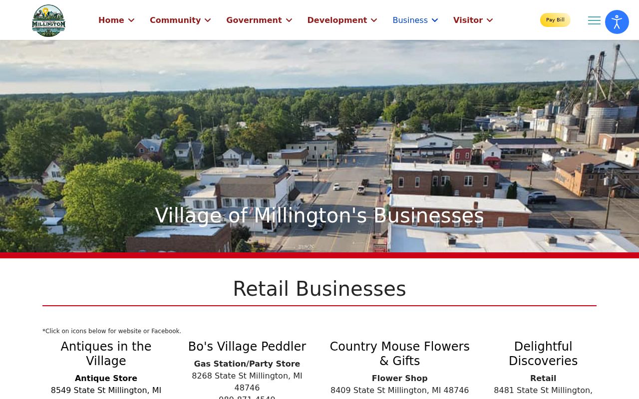 Millington municipal services page for village office and Tuscola County warrant routing