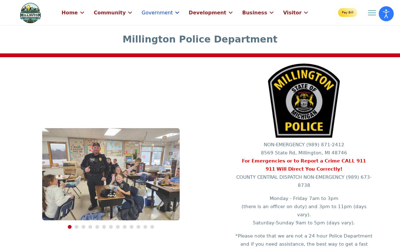Millington Police Department page showing village staffing hours in Tuscola County