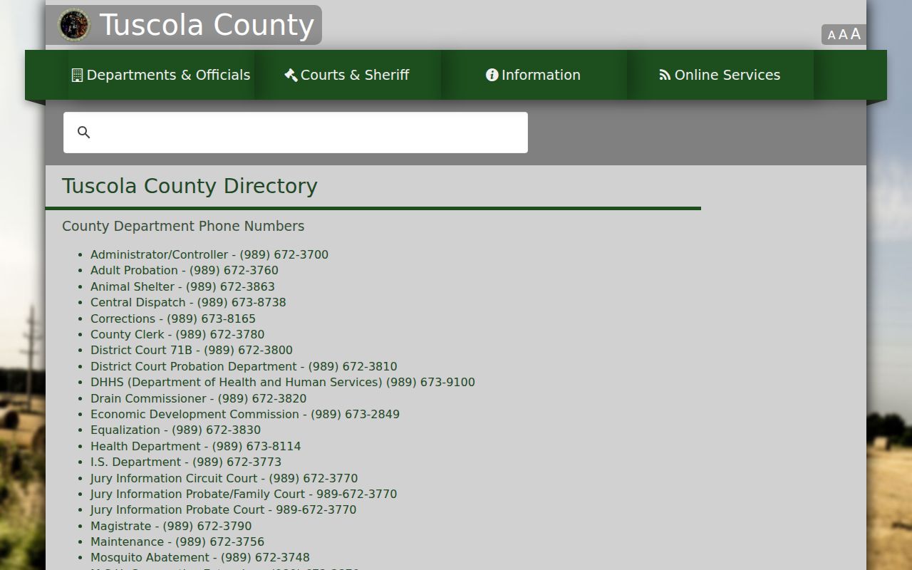 Tuscola County directory listing court and sheriff contacts for outstanding Tuscola County warrants