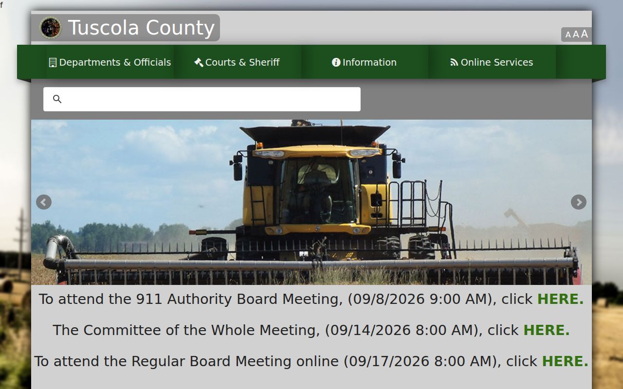 Tuscola County homepage with links to county offices used for Tuscola County warrant records checks